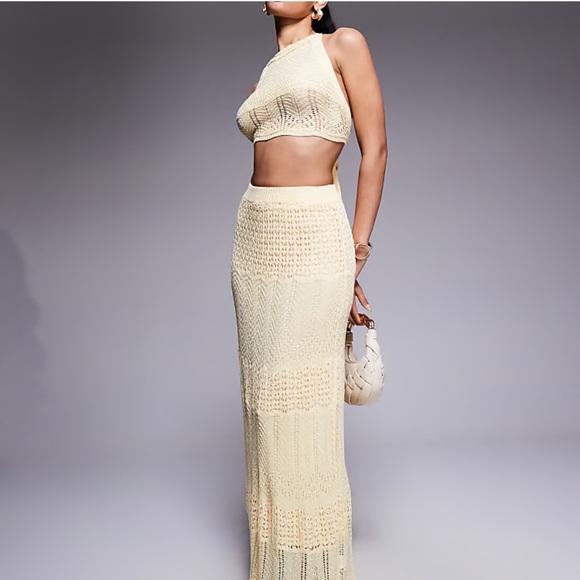 Princess Polly Crochet Knit Tiered Maxi Skirt Knit Lined Yellow Boho Size M/L - Picture 1 of 13